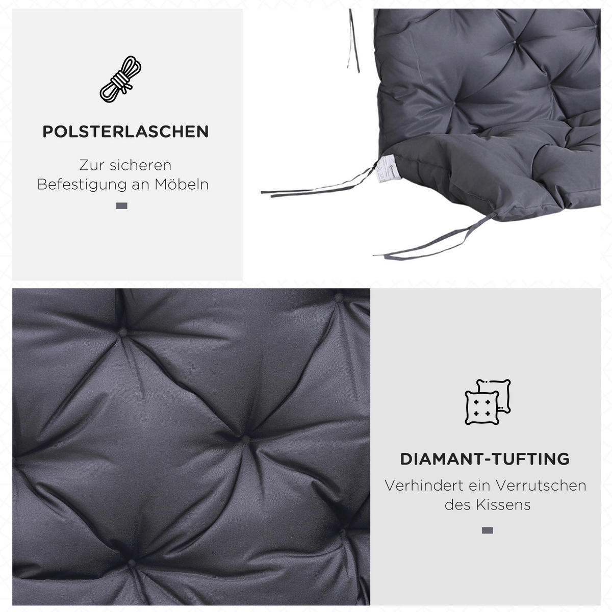 Outsunny Bankauflage dunkelgrau Baumwolle B/H/L: ca. 150x8x98 cm Bankauflage - dunkelgrau (98,00/150,00/8,00cm) - Outsunny