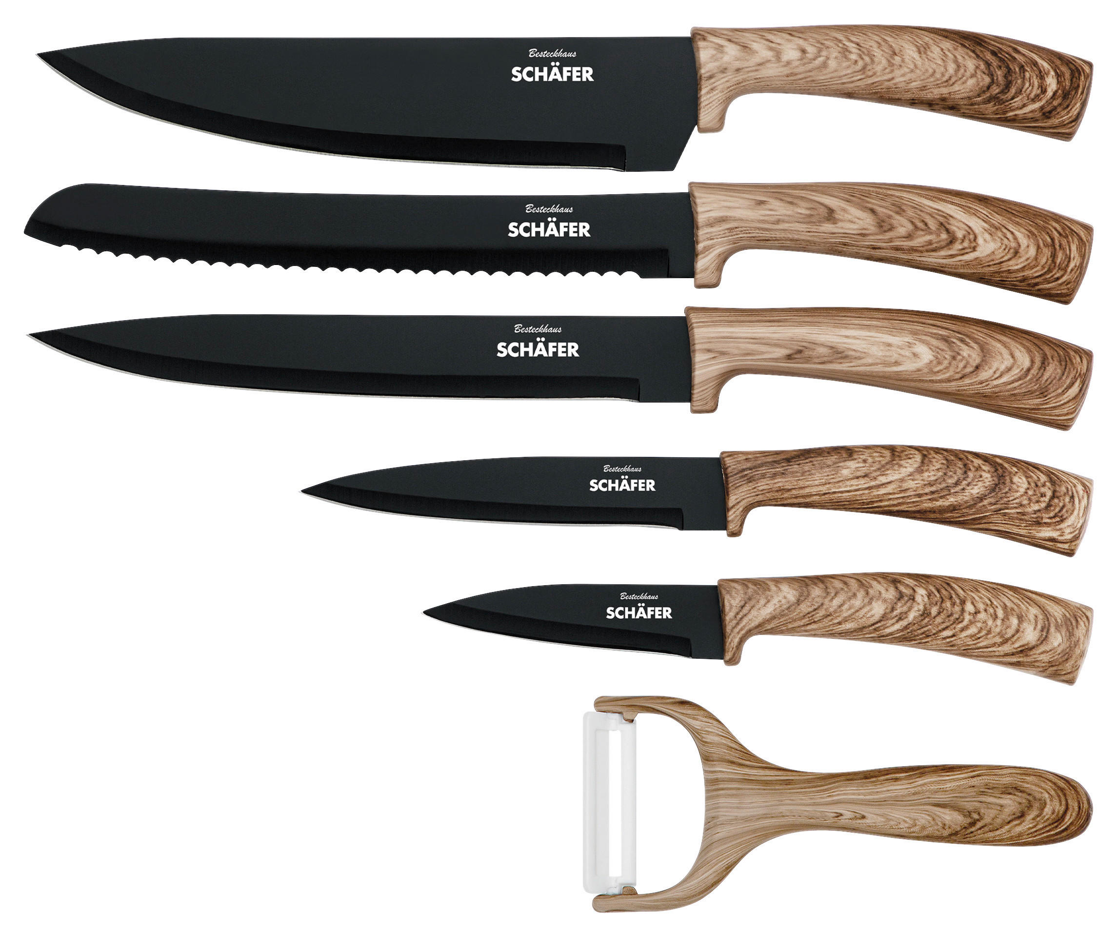 SCHÄFER Messerset Maple Wood schwarz Edelstahl 6 tlg. günstig online kaufen