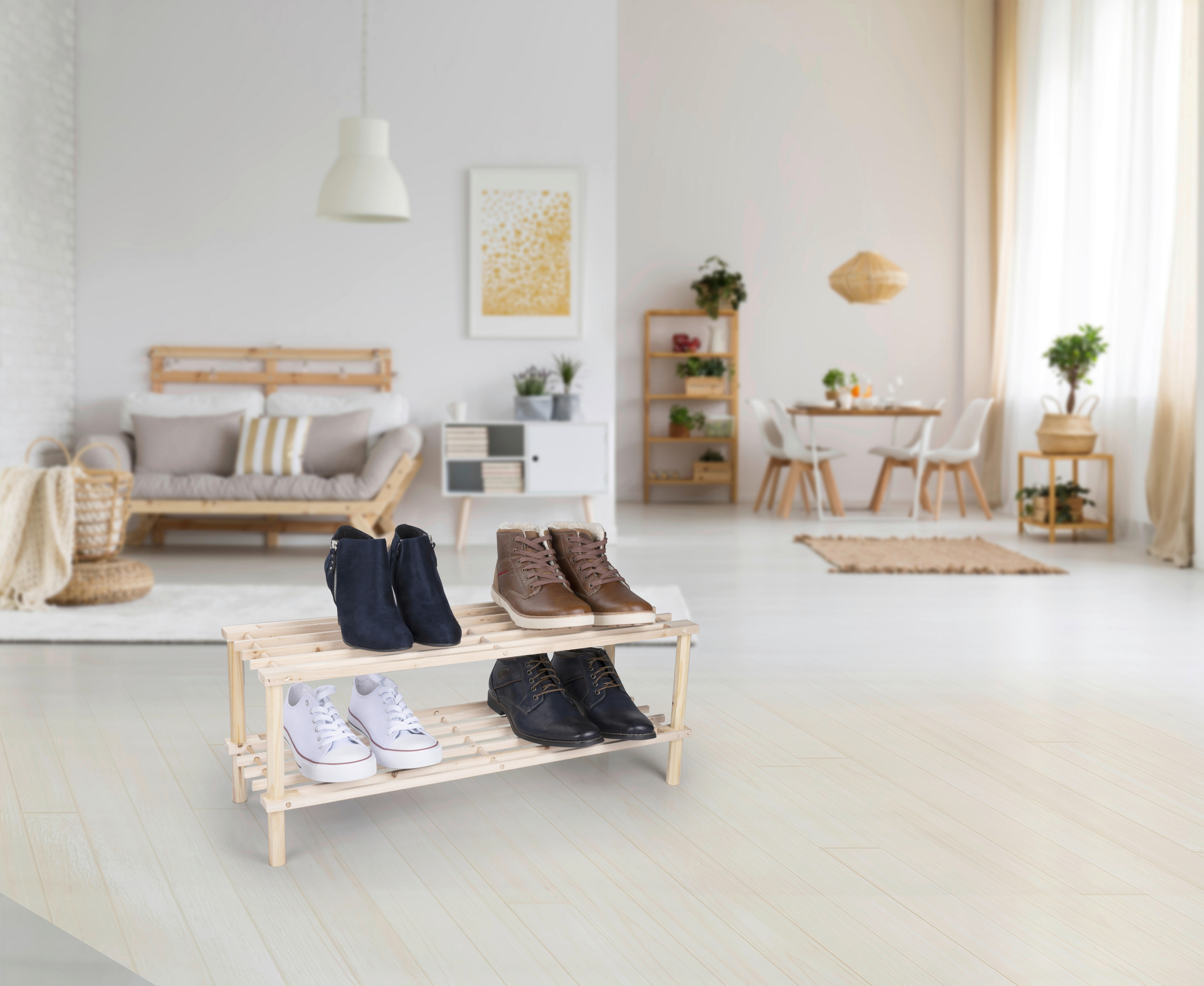 Thumbnail - alpina Schuhregal braun Holz B/H/L: ca. 26x29,5x74 cm