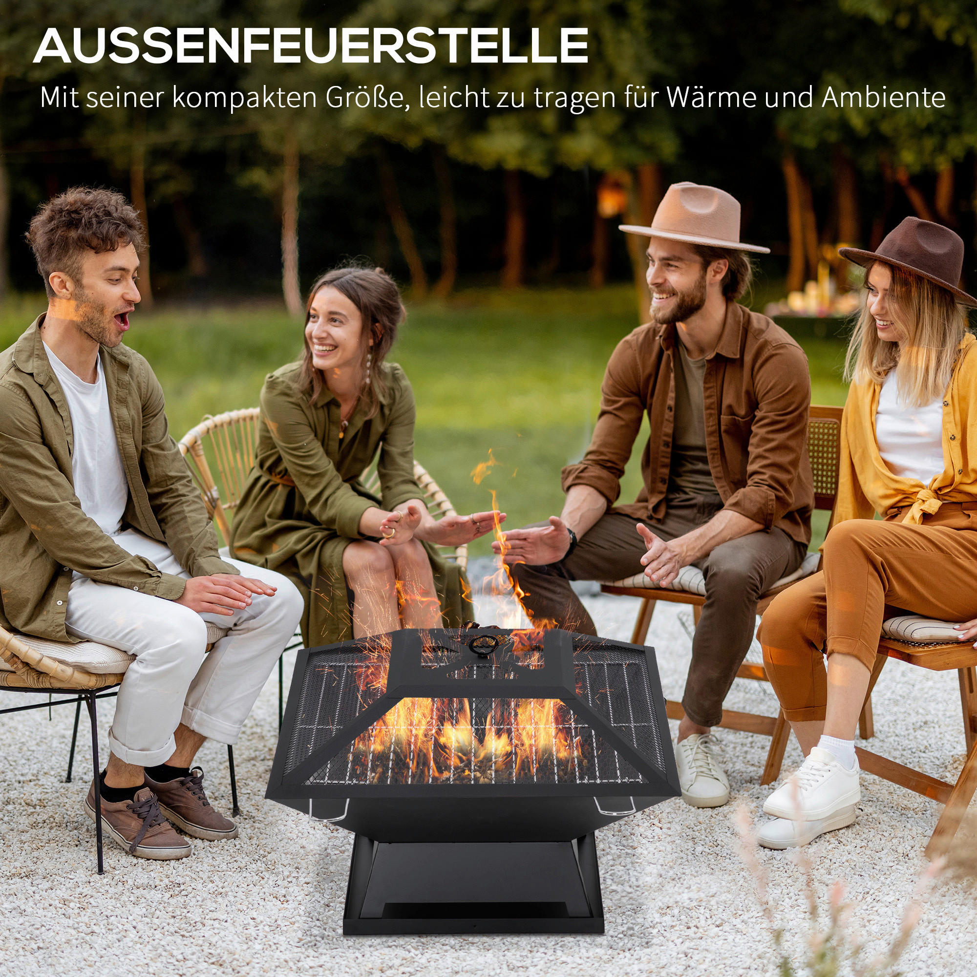 Outsunny Feuerstelle mit Grillrost Feuerstelle_mit_Grillrost - schwarz (45,00/45,00/34,00cm) - Outsunny