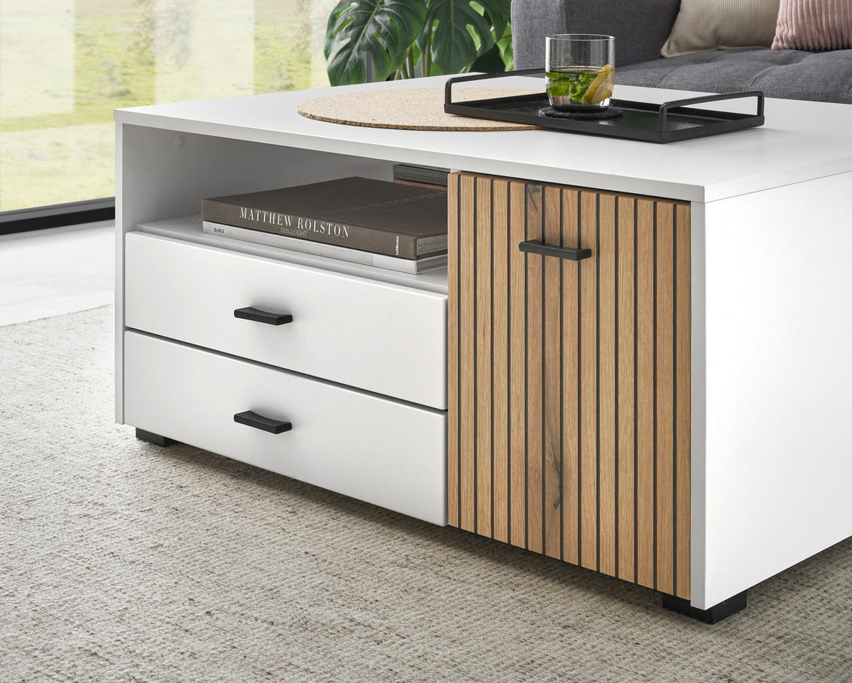 Couchtisch Hudson weiß matt Eiche Evoke Coast Nachbildung B/H/T: ca. 90x43x70 cm Hudson - Eiche/weiß (90,00/43,00/70,00cm)