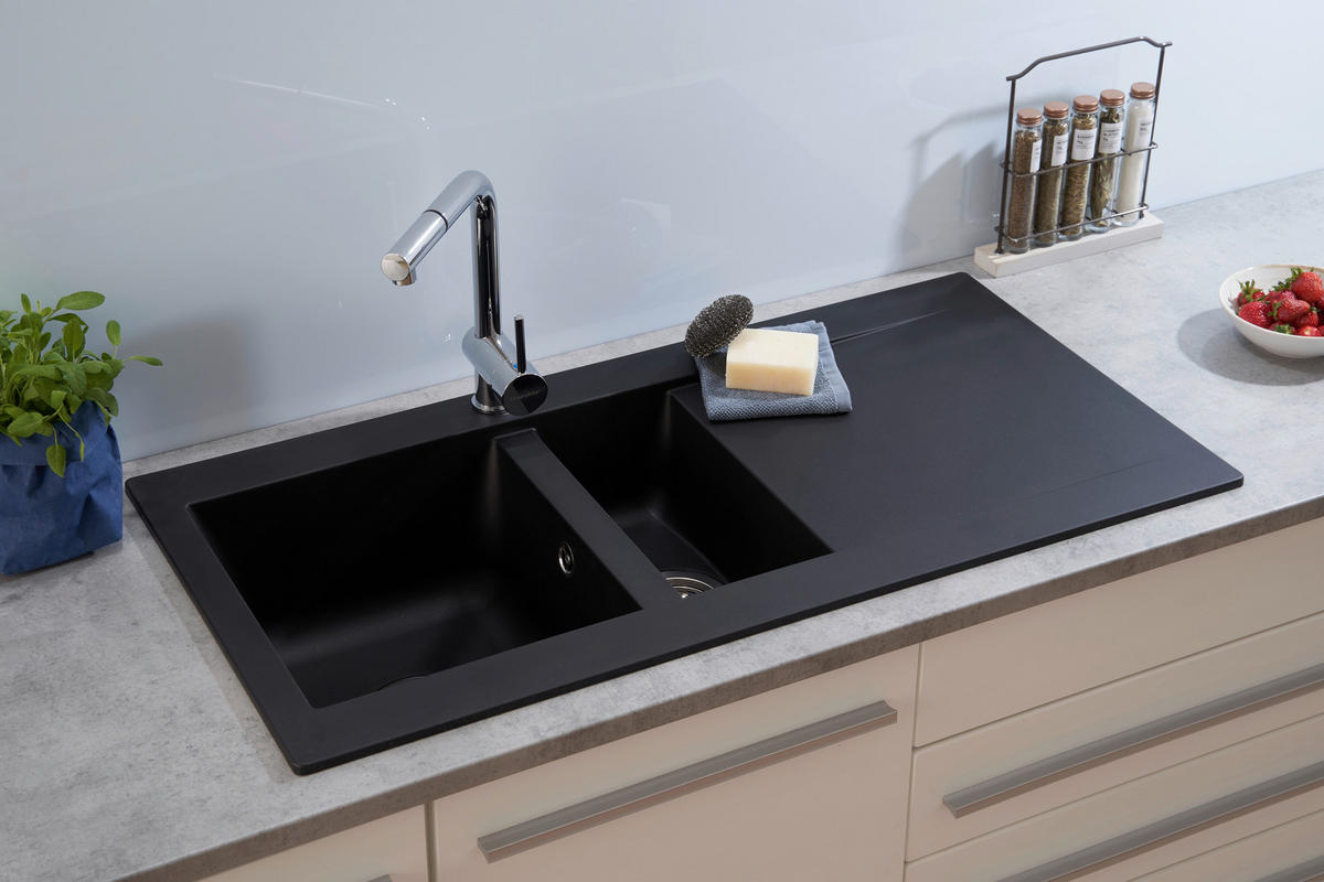 Respekta Einbauspüle Denver 1,5  100 x 50 S schwarz Mineralite B/H/T: ca. 100x20x50 cm Denver 1,5  100 x 50 S - schwarz (100,00/20,00/50,00cm) - Respekta