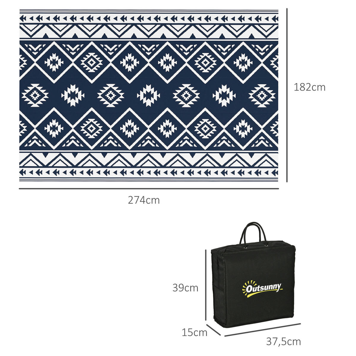 Outsunny Outdoor-Teppich blau B/H/L: ca. 274x182x0,3 cm Outdoor-Teppich - blau/weiß (0,30/274,00/182,00cm) - Outsunny