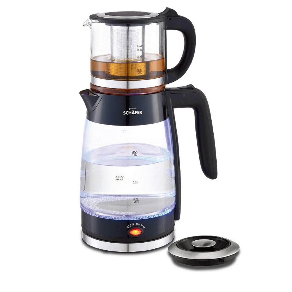 SCHÄFER Teekocher 74269 transparent Glas Stahl ca. 2,6 l Teekocher_Glas 74269 - schwarz/transparent (2,60l) - SCHÄFER