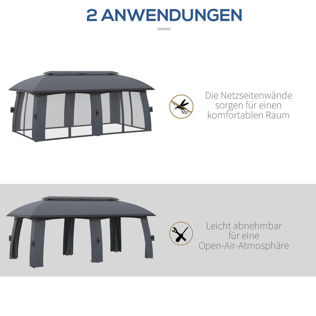 Outsunny Pavillon dunkelgrau Nylon B/H/L: ca. 600x278x300 cm Pavillon - dunkelgrau (300,00/600,00/278,00cm) - Outsunny