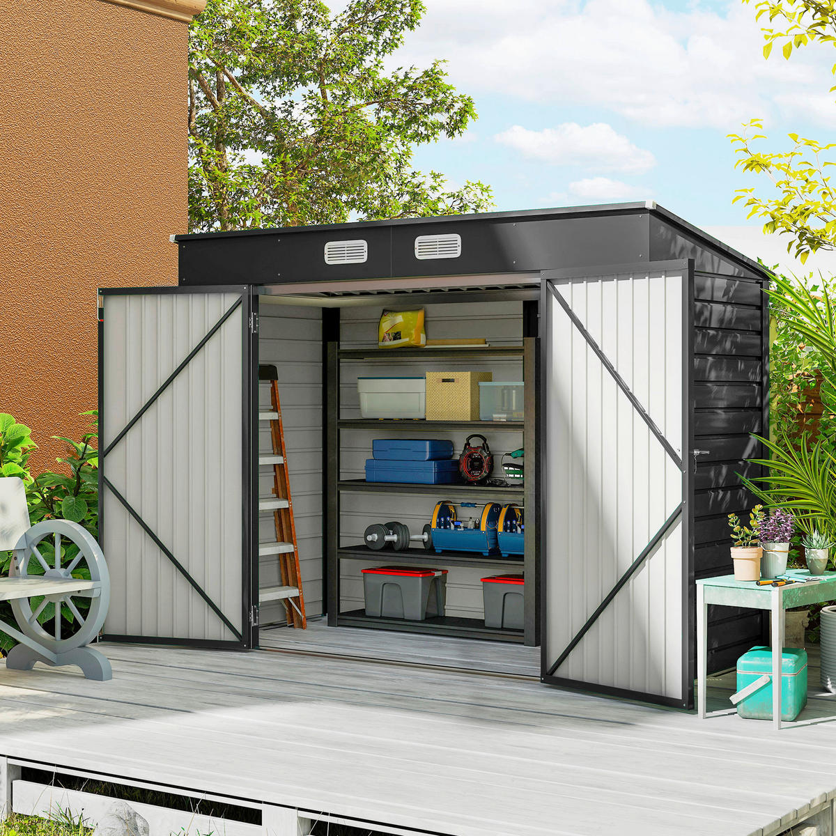 Outsunny Gerätehaus grau B/H/L: ca. 121x183x249 cm Gerätehaus - grau (249,00/121,00/183,00cm) - Outsunny