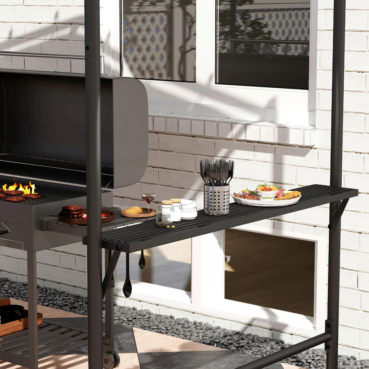Outsunny Grillpavillon khaki Stahl B/H/L: ca. 149x230x277 cm Grillpavillon - khaki (277,00/149,00/230,00cm) - Outsunny