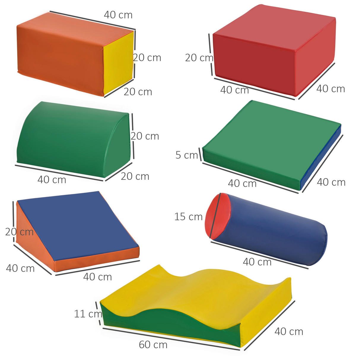 HOMCOM Kinder Softbausteine 7-tlg. B/H/L: ca. 40x60x11 cm Kinder-Softplay-Set - bunt (11,00/40,00/60,00cm) - HOMCOM