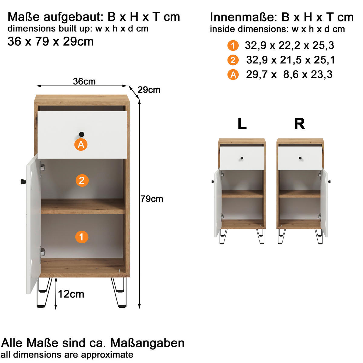 Stauraumelement Touch Eiche Artisan Nachbildung weiß matt B/H/T: ca. 36x79x29 cm Touch - Eiche/weiß (36,00/79,00/29,00cm) - Trendteam