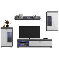 Wohnwand Scout Rauchsilber Nachbildung weiß Hochglanz B/H/T: ca. 265x185x40 cm Scout - weiß (265,00/185,00/40,00cm)