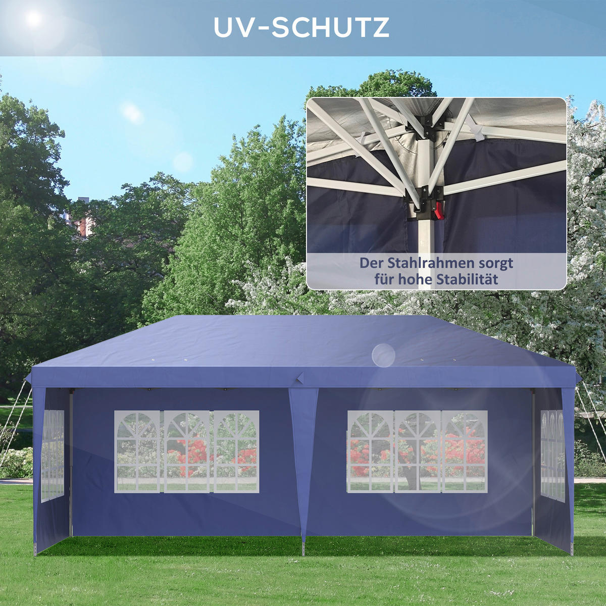 Outsunny Faltpavillon blau Polyester B/H/L: ca. 295x270x585 cm Faltpavillon - blau (585,00/295,00/270,00cm) - Outsunny