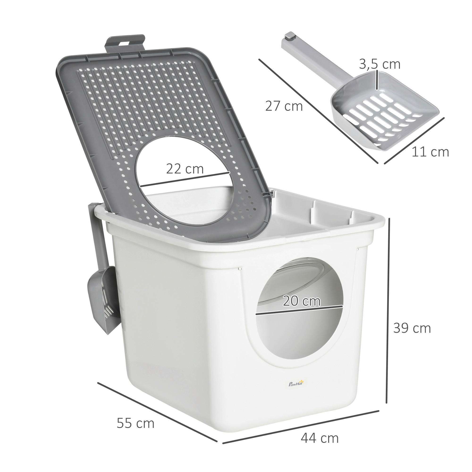 PawHut Katzen-Zubehör weiß Polyethylen B/H/L: ca. 55x44x39 cm Katzentoilette - weiß (39,00/55,00/44,00cm) - PawHut