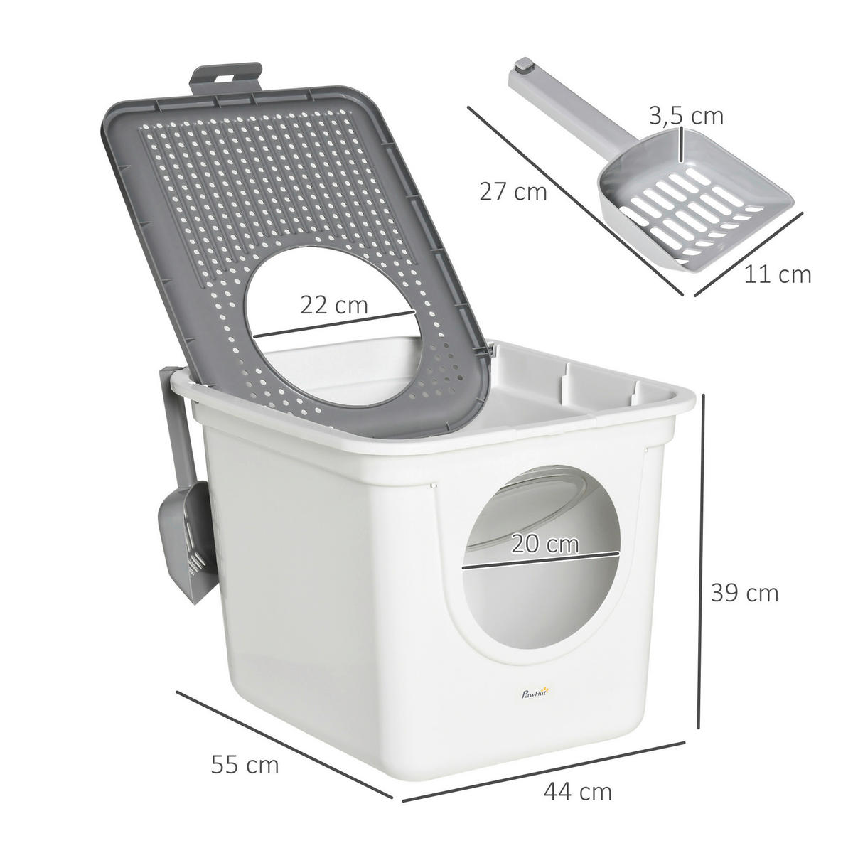 PawHut Katzen-Zubehör weiß Polyethylen B/H/L: ca. 55x44x39 cm Katzentoilette - weiß (39,00/55,00/44,00cm) - PawHut