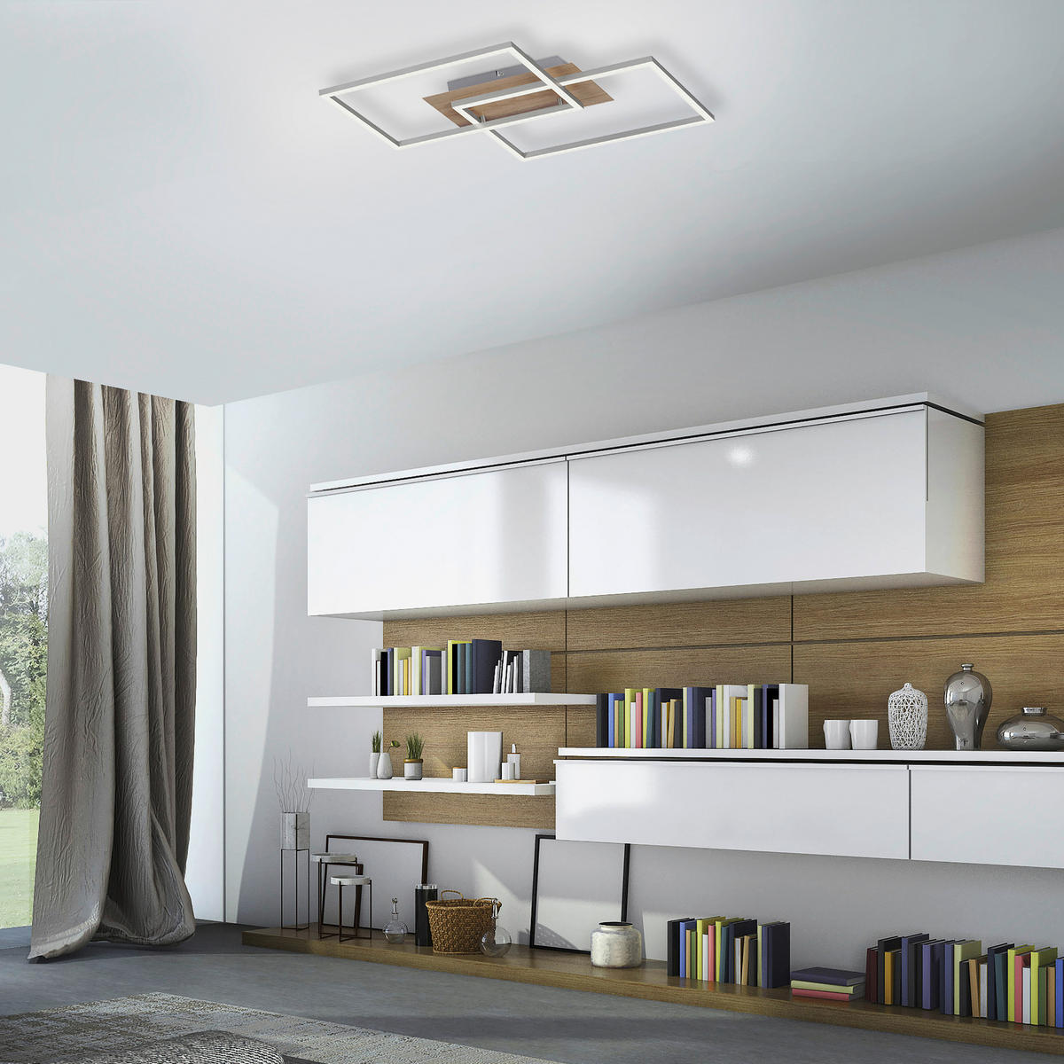 Just Light Deckenleuchte PN14018-78  Iven stahlfarbig natur Aluminium Stahl Kunststoff B/H/L: ca. 42x7x50 cm Iven - natur/stahlfarbig (50,00/42,00/7,00cm) - Just Light