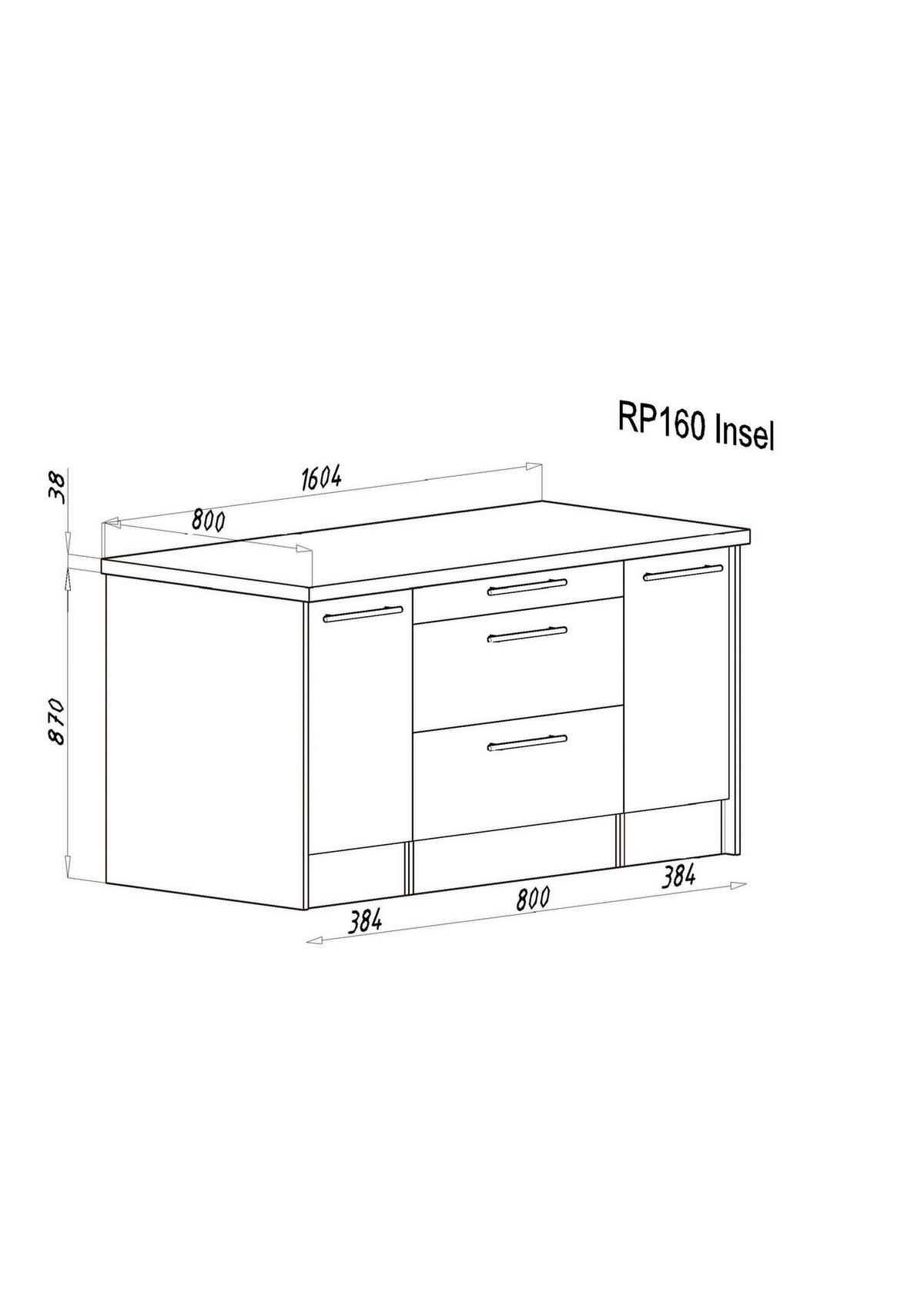 Respekta Inselküche Premium schwarz hochglänzend B/H/T: ca. 310x200x60 cm Premium - Eiche/schwarz (310,00/200,00/60,00cm) - Respekta
