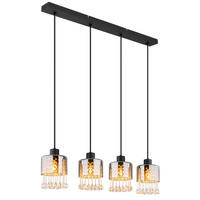 GLOBO Pendelleuchte klar schwarz Acryl Metall B/H/T: ca. 15x120x82,5 cm E27 4 Brennstellen HENDRY - klar/schwarz (15,00/120,00/82,50cm) - GLOBO