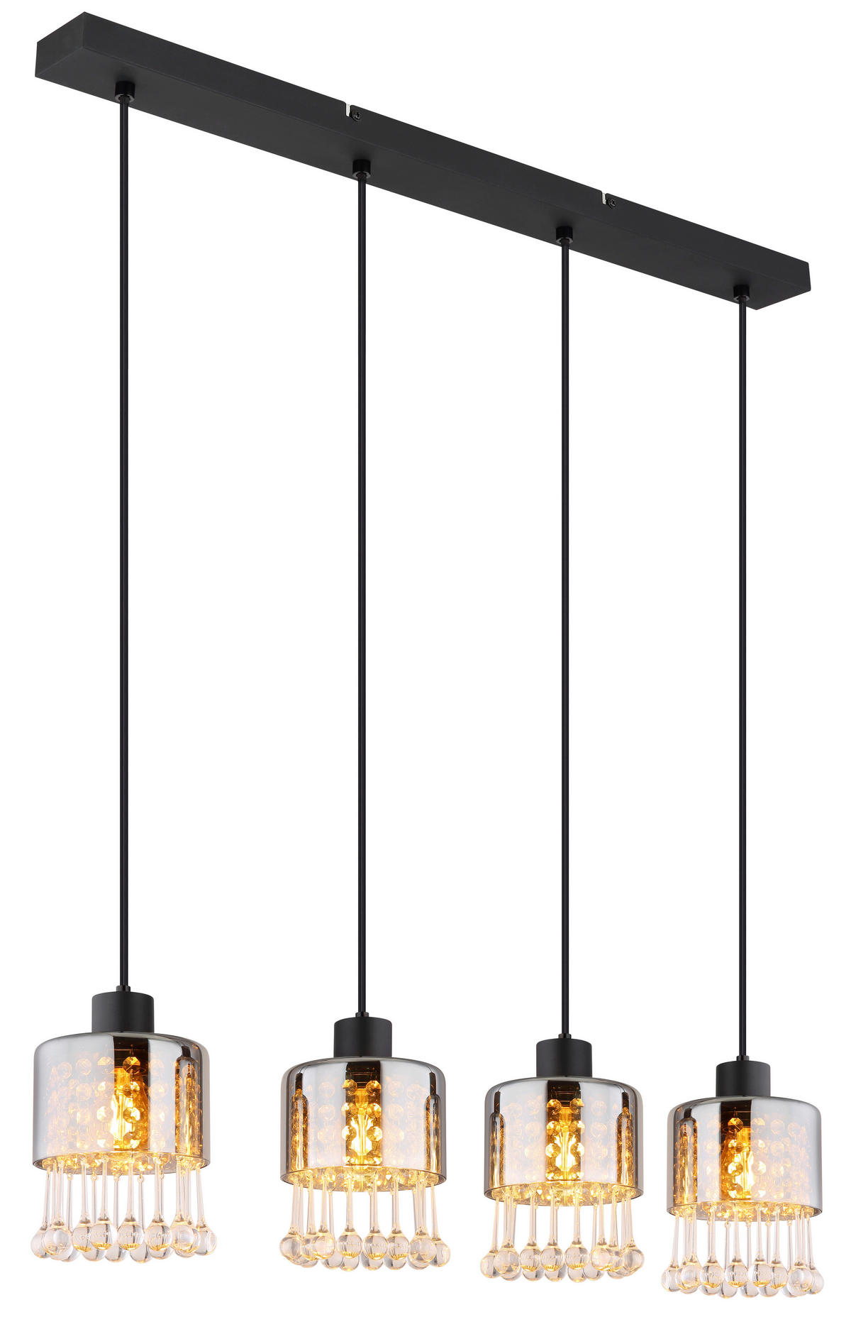 GLOBO Pendelleuchte klar schwarz Acryl Metall B/H/T: ca. 15x120x82,5 cm E27 4 Brennstellen HENDRY - klar/schwarz (15,00/120,00/82,50cm) - GLOBO
