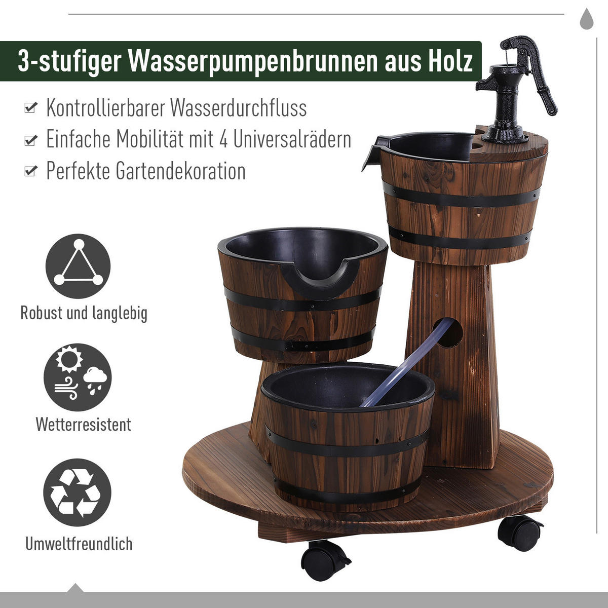 Outsunny Holzfass-Brunnen schwarz B/H/L: ca. 60x78x60 cm Holzfass-Brunnen - schwarz (60,00/60,00/78,00cm) - Outsunny