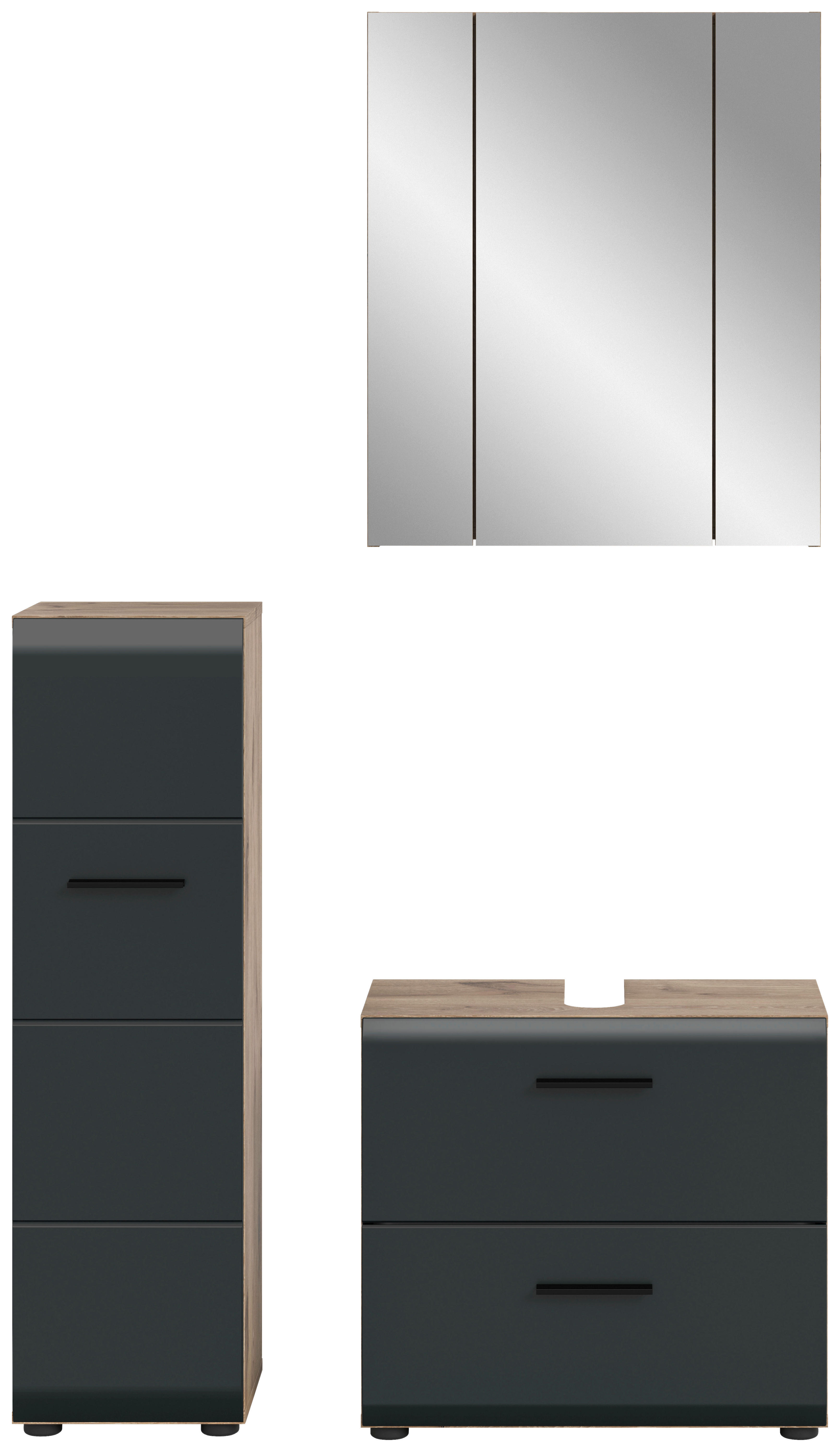 Badezimmer-Set Ice Nox Oak Nachbildung schwarz matt B/H/T: ca. 105x185x30 cm Ice - schwarz (105,00/185,00/30,00cm) - xonox.home