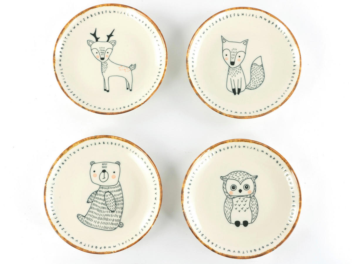 CreaTable Tellerset Freunde des Waldes beige Steinzeug D: ca. 21 cm Freunde des Waldes - beige/braun (21,00cm) - CreaTable