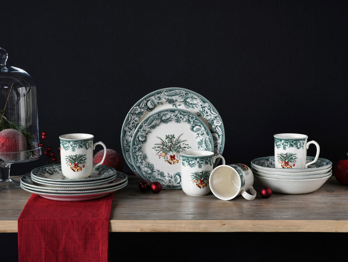 CreaTable Kombiservice Weihnachten grün Steingut 16 tlg. Weihnachten - grün - CreaTable
