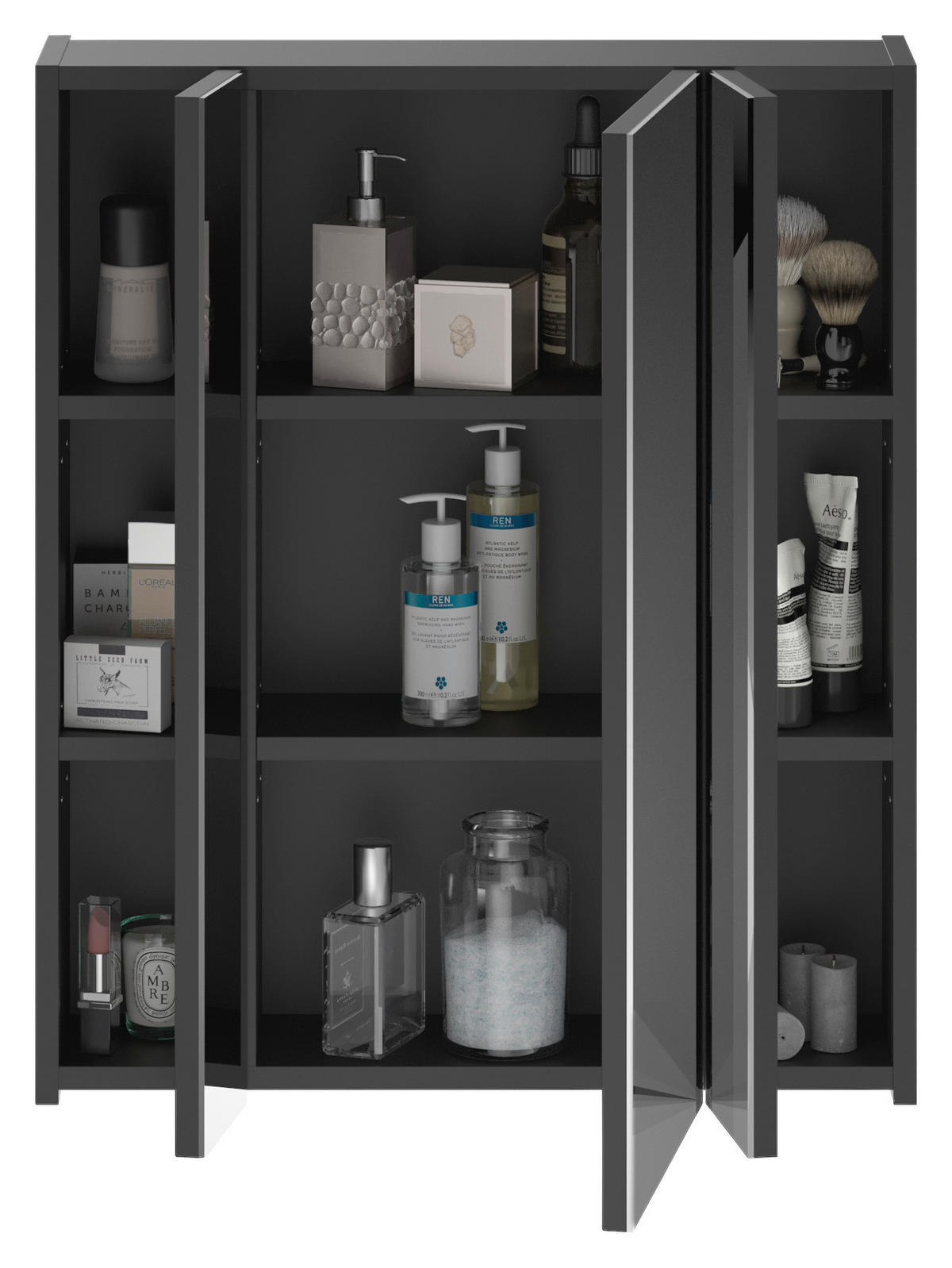 Spiegelschrank LINUS schwarz Spiegel Spanplatte B/H/T: ca. 60x70x10 cm LINUS - schwarz (60,00/70,00/10,00cm) - xonox.home