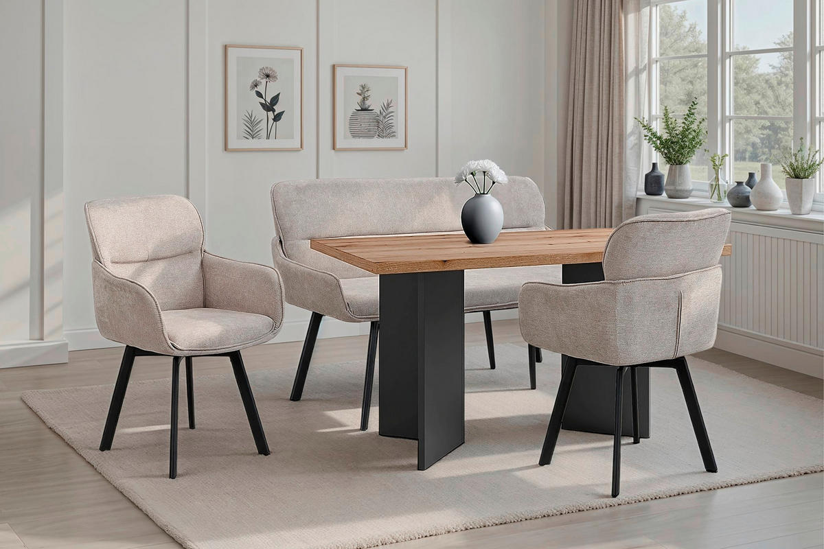 Sitzbank RICO schwarz taupe Metall Stoff B/H/T: ca. 140x90x62 cm RICO - schwarz/taupe (140,00/90,00/62,00cm) - byLIVING