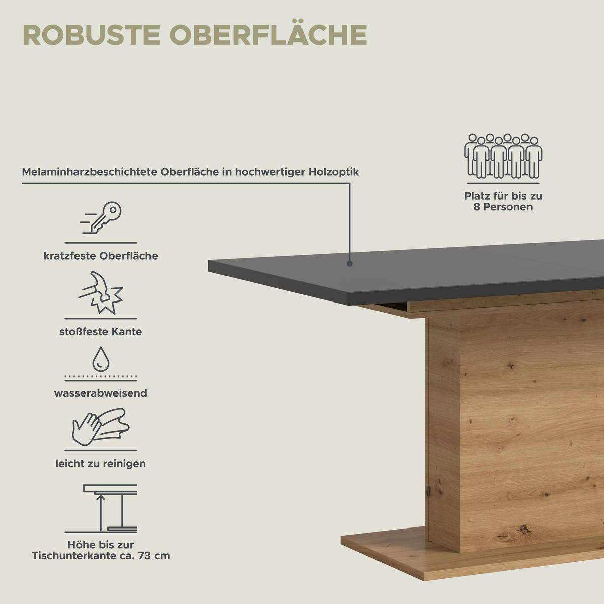 Esstisch MOTION grau Artisan Nachbildung B/H/T: ca. 150x76x90 cm MOTION - grau (150,00/76,00/90,00cm) - xonox.home