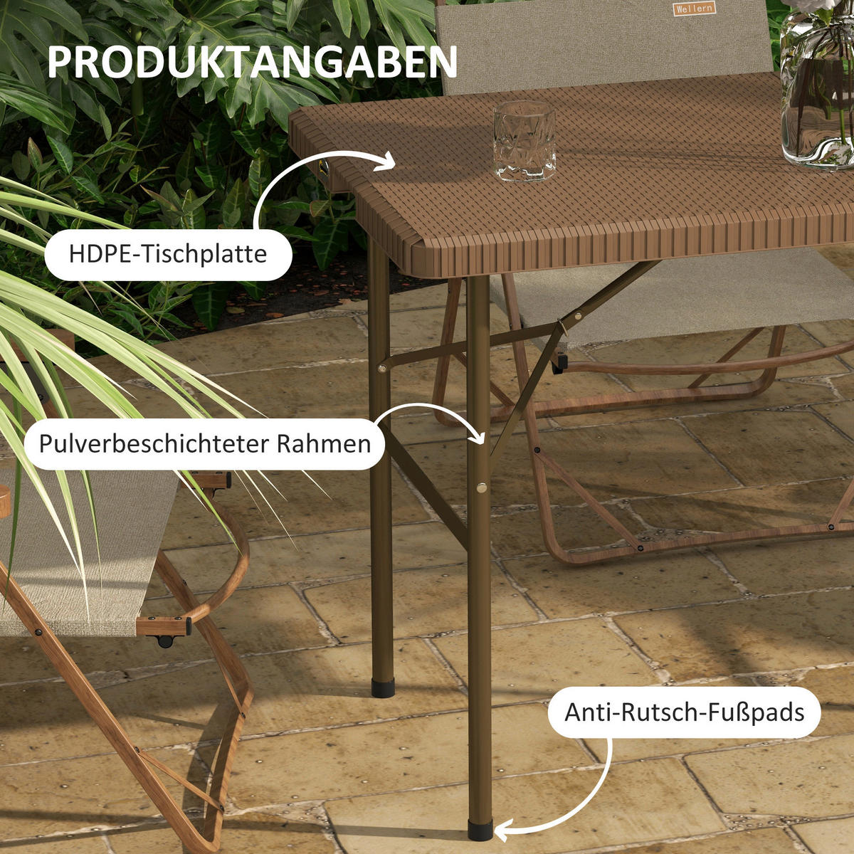 Outsunny Campingtisch B/H/L: ca. 60x73x122 cm Campingtisch - braun (122,00/60,00/73,00cm) - Outsunny