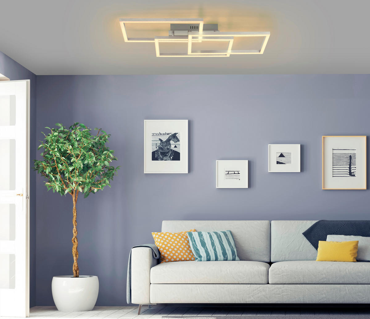 Just Light Smarte LED-Deckenleuchte MAXI 16431-55 stahlfarbig weiß Metall Kunststoff B/H/T: ca. 50x10,5x82 cm 3 Brennstellen LOLAsmart-MAXI - weiß/stahlfarbig (50,00/10,50/82,00cm) - Just Light