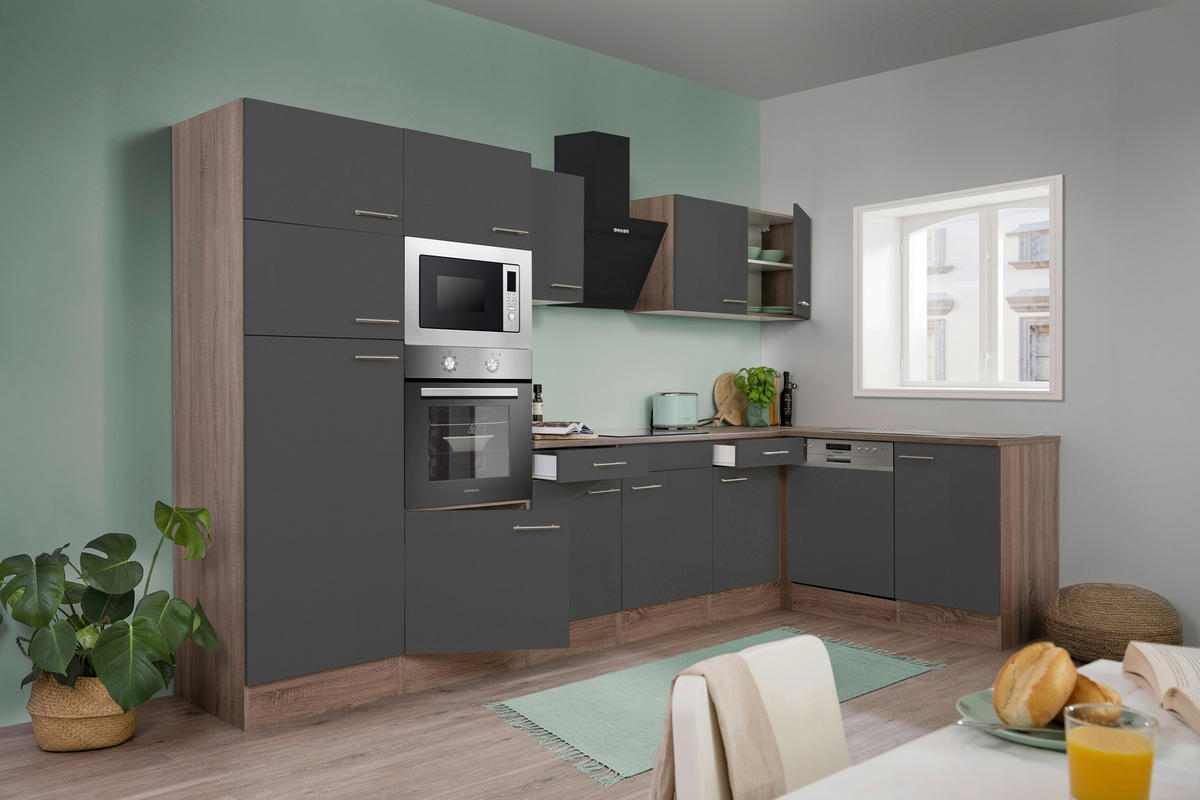 Respekta Winkelküche KBL340EYGMISGKE grau B/H/T: ca. 340x205x172 cm KBL340EYGMISGKE - Eiche/grau (340,00/205,00/172,00cm) - Respekta