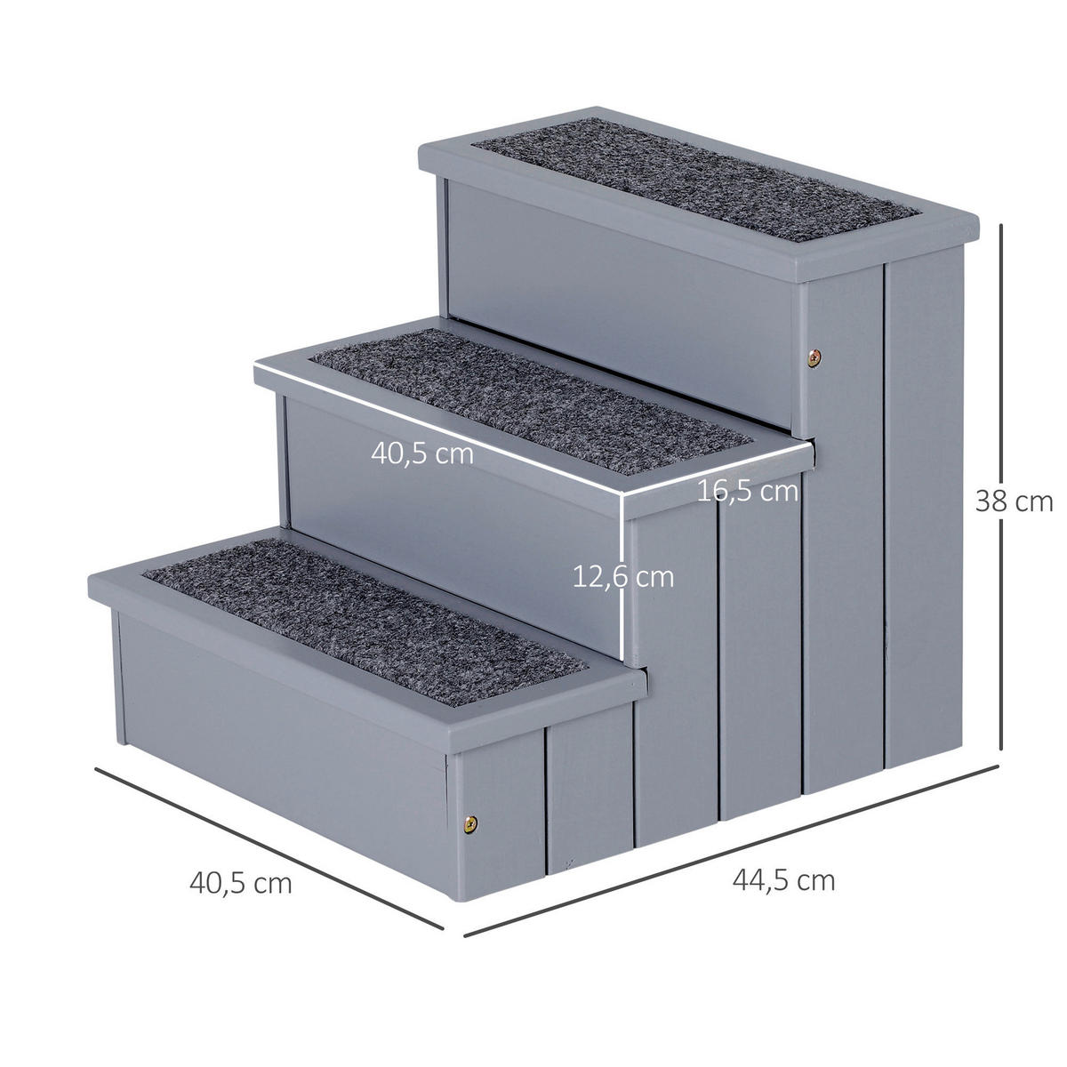 PawHut Haustiertreppe grau Kiefer Haustiertreppe mit 3 Stufen - grau - PawHut