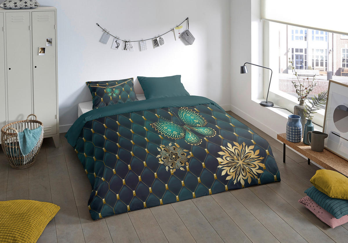 Bettwäsche Lavanya petrol Polyester B/L: ca. 135x200 cm Lavanya - petrol (135,00/200,00cm) - Pure
