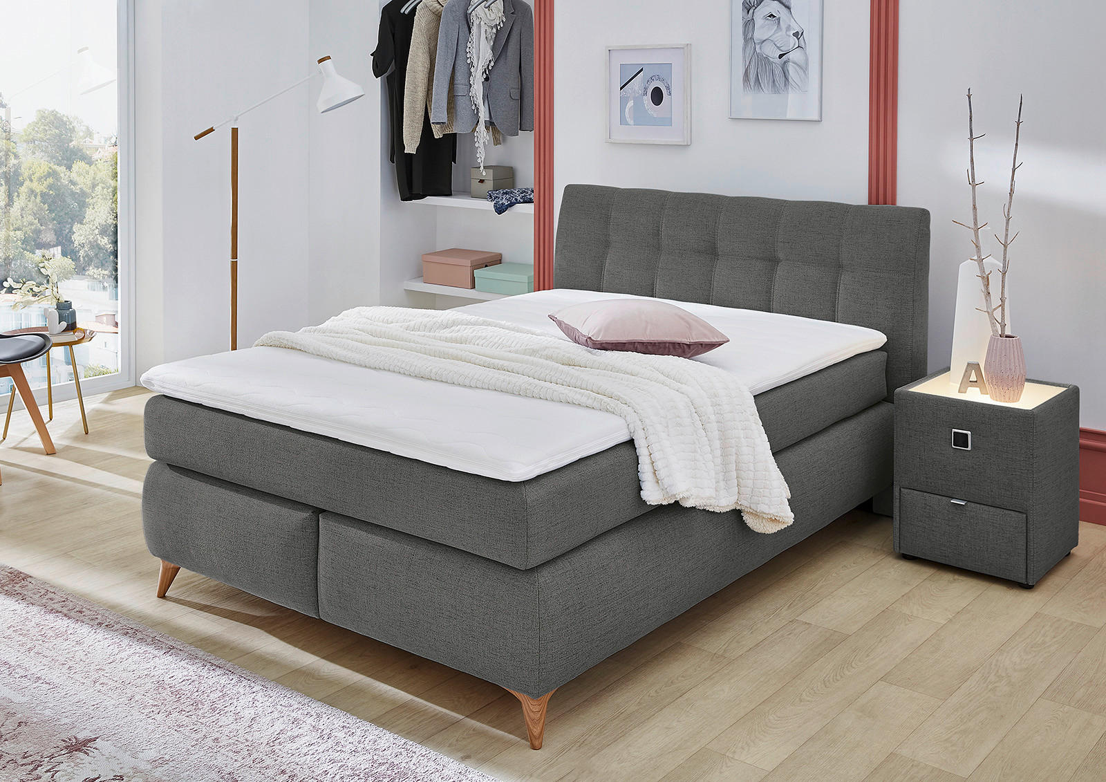 Boxspringbett  dunkelgrau Feinstruktur Liegefläche B/L: ca. 140x200 cm Nicola_Boxspringbett - dunkelgrau (155,00/104,00/224,00cm)