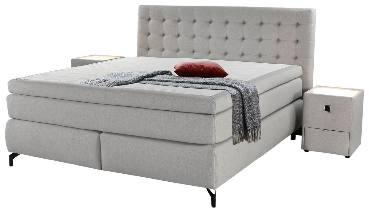 Boxspringbett  hellgrau Flachgewebe Liegefläche B/L: ca. 180x200 cm Jessica_Mix_Boxspringbett - hellgrau/schwarz (194,00/122,00/216,00cm)