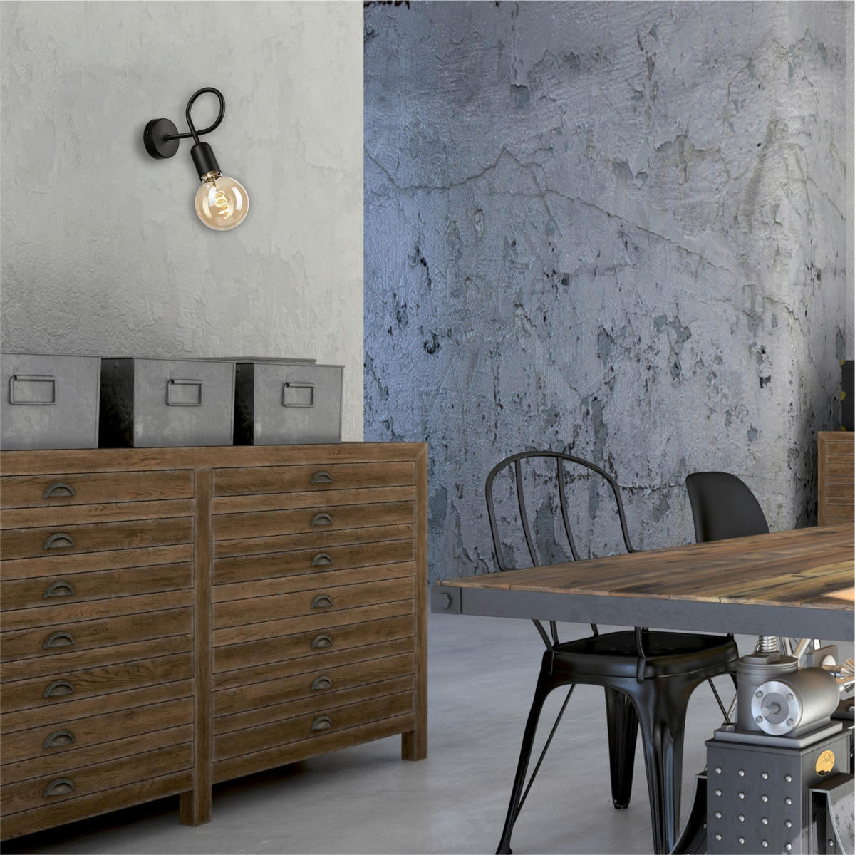 Lamkur Wandleuchte schwarz Stahl B/H/L: ca. 8x18x16 cm E27 1 Brennstellen Lizzy - schwarz (16,00/8,00/18,00cm) - Lamkur