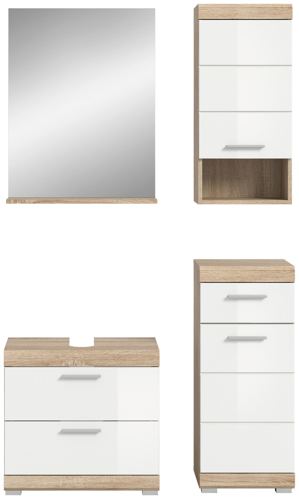 Badezimmer-Set Lambada Eiche Sonoma Nachbildung weiß Hochglanz B/H/T: ca. 112x191x37 cm Lambada - Eiche/weiß (112,00/191,00/37,00cm) - xonox.home