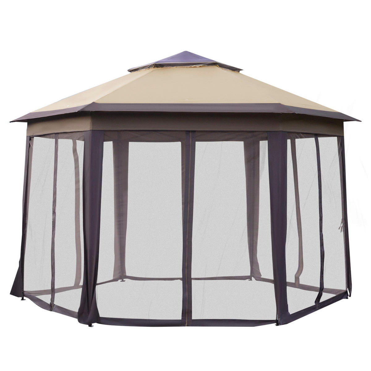 Outsunny Faltpavillon kaffee Mesh B/H/L: ca. 340x285x405 cm Faltpavillon - beige/braun (405,00/340,00/285,00cm) - Outsunny
