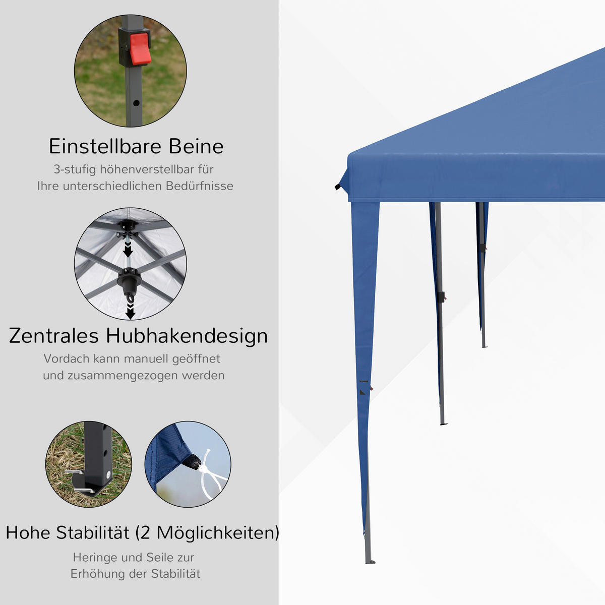 Outsunny Faltpavillon blau Polyester-Mischgewebe B/H/L: ca. 295x265x585 cm Faltpavillon - blau (585,00/295,00/265,00cm) - Outsunny