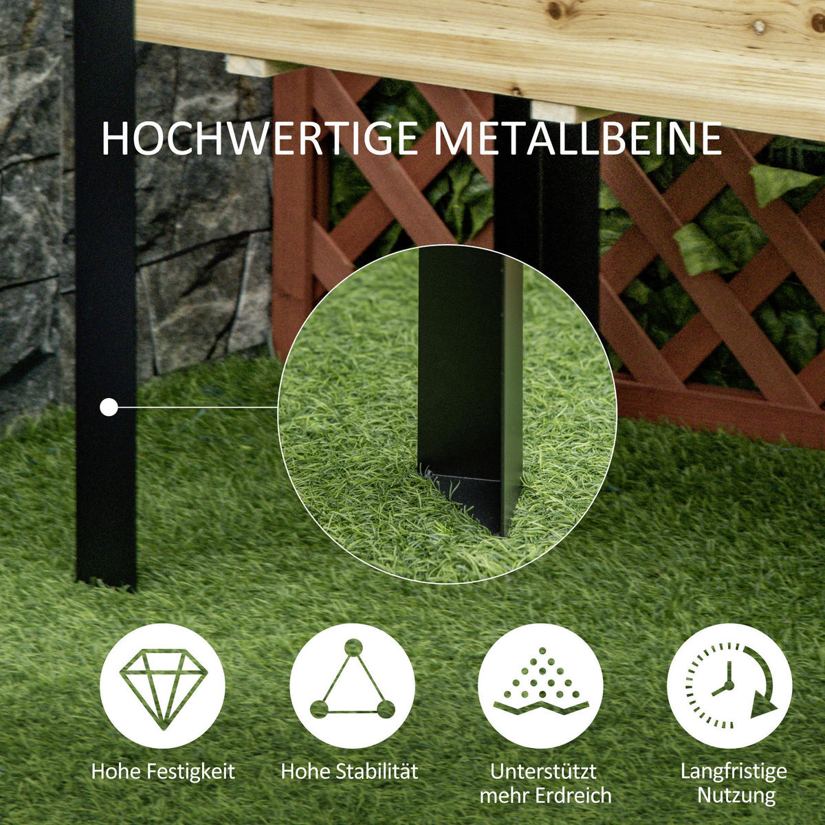Outsunny Hochbeet schwarz Stahl B/H/L: ca. 60x74x120 cm Hochbeet 845-531V02 - natur/schwarz (120,00/60,00/74,00cm) - Outsunny