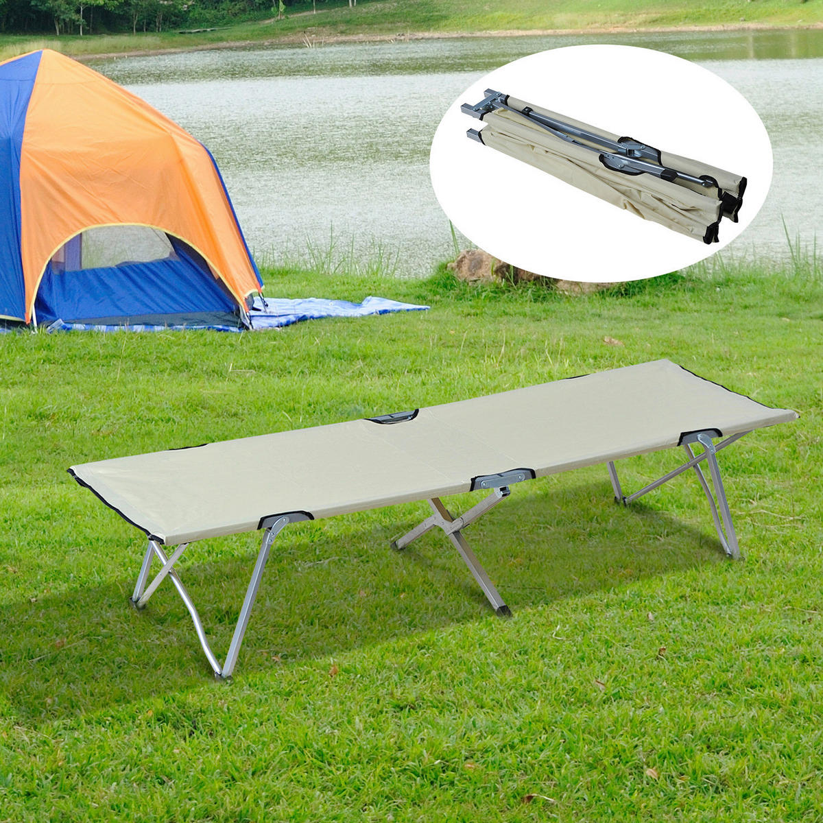 Outsunny Feldbett beige Metall B/H/L: ca. 64x40x193 cm Feldbett - beige/silber (193,00/64,00/40,00cm) - Outsunny