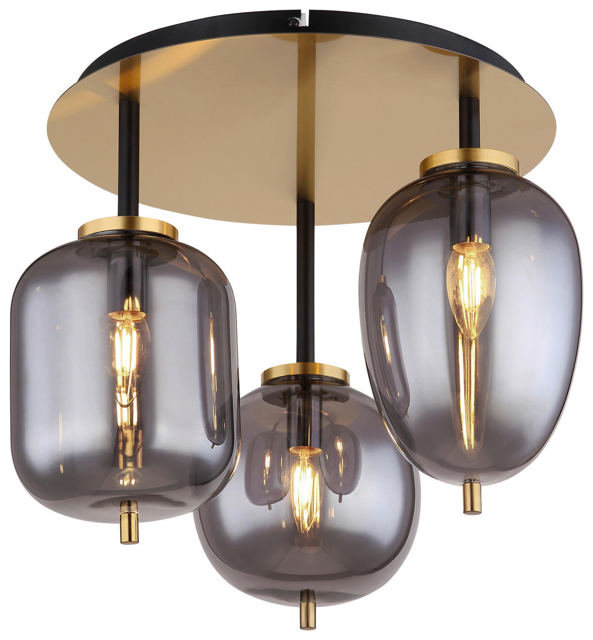 GLOBO Deckenleuchte messing Metall Glas H/D: ca. 36x46 cm 3 Brennstellen 15345-3DMM - messing (46,00/36,00cm) - GLOBO