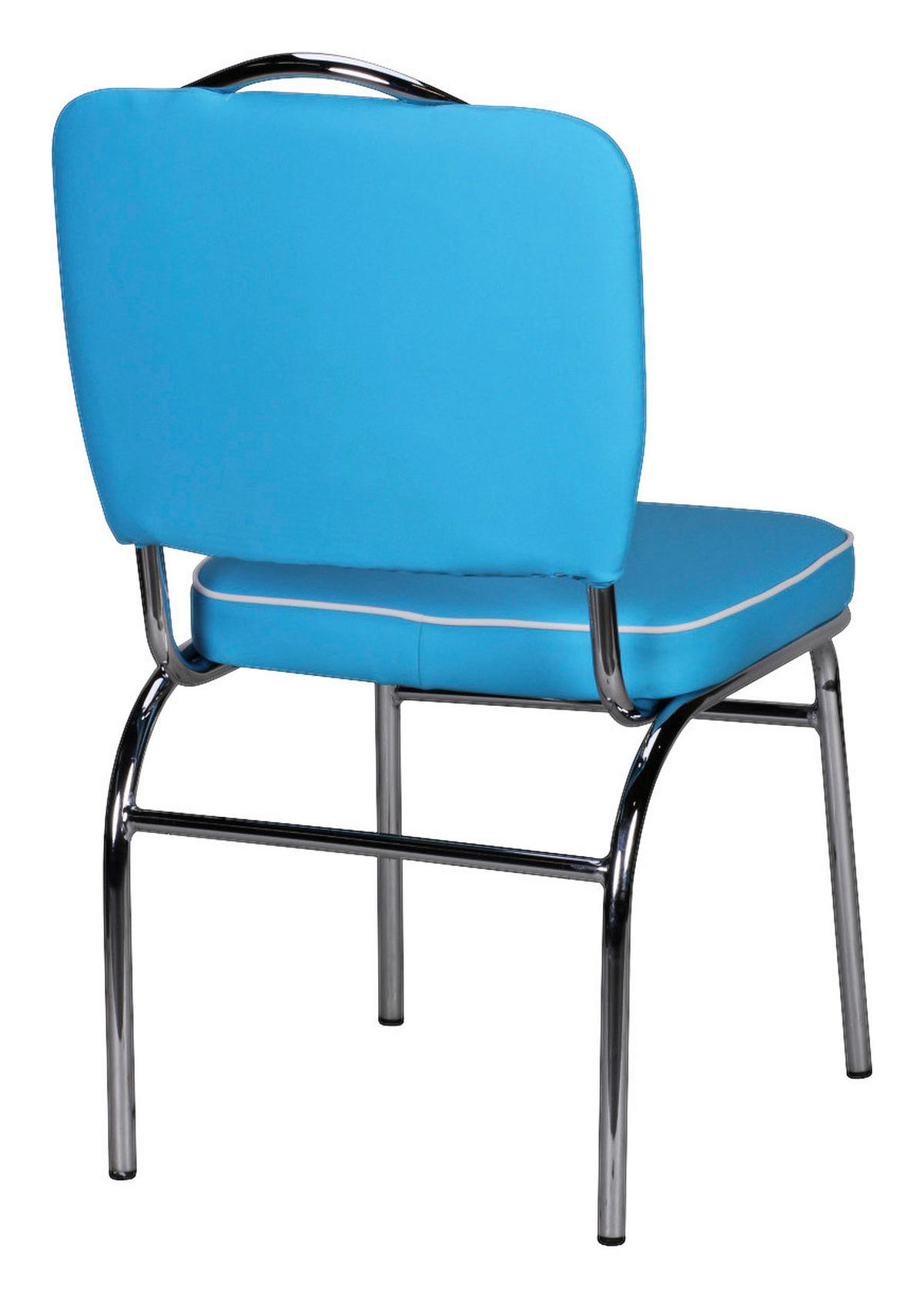 Stuhl blau weiß Chrom Kunstleder Metall Kunstleder B/H/T: ca. 47x90x45 cm Esszimmerstuhl - blau/weiß (47,00/90,00/45,00cm) - Wohnling