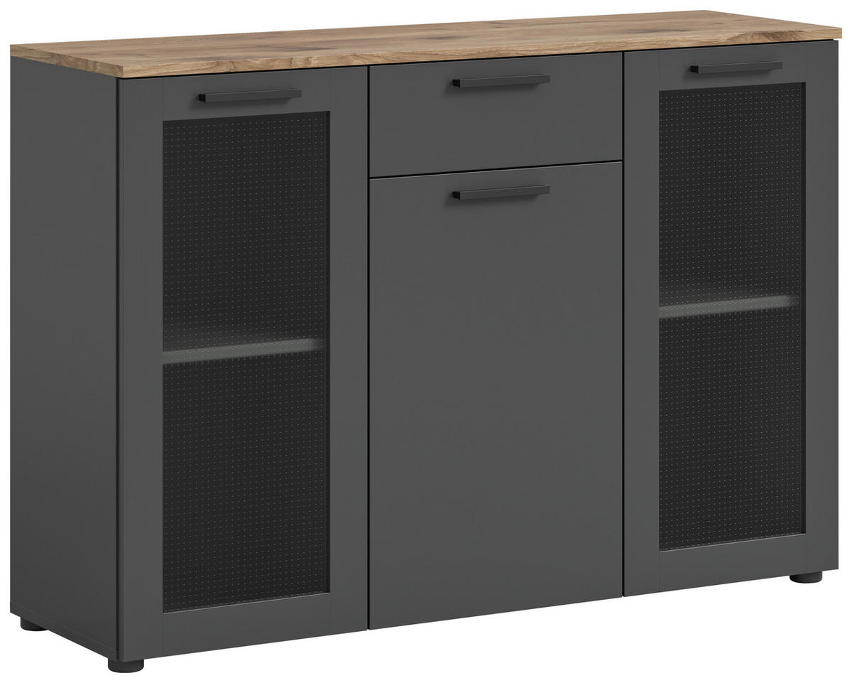 Sideboard Niklas anthrazit Eiche Nox Oak Nachbildung B/H/T: ca. 120x84x35 cm Niklas - Eiche/anthrazit (120,00/84,00/35,00cm)