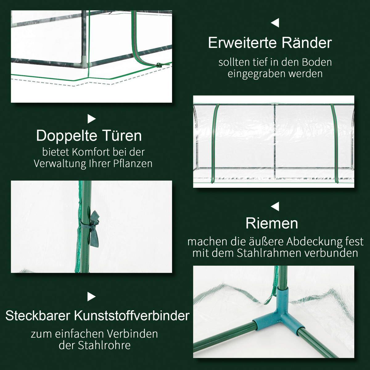 Outsunny Gewächshaus B/H/L: ca. 100x80x200 cm Gewächshaus - grün/transparent (200,00/100,00/80,00cm) - Outsunny