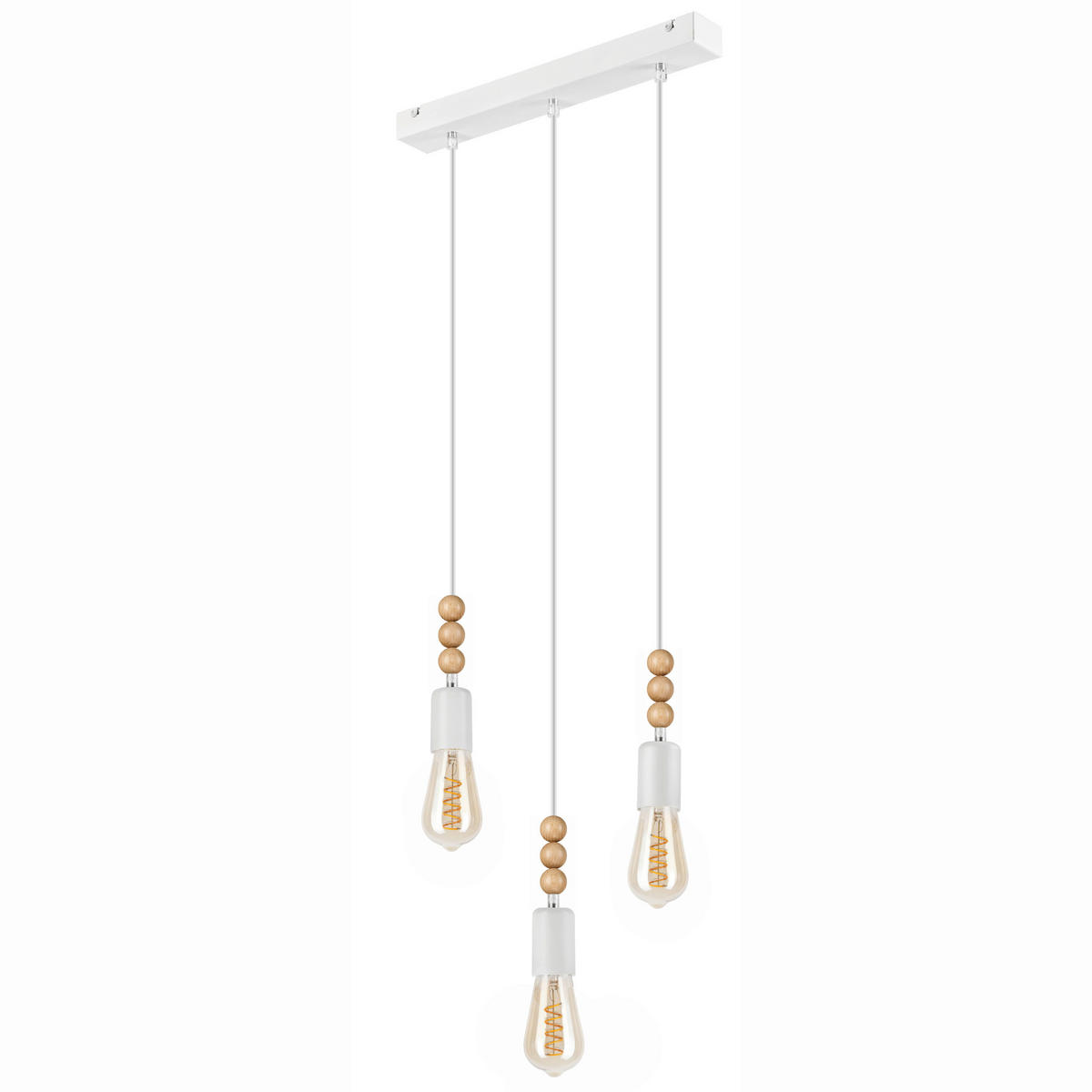 Lamkur Pendelleuchte SIMON 37325 weiß Holz Stahl H/L: ca. 94x40 cm E27 3 Brennstellen Simon - weiß (40,00cm) - Lamkur