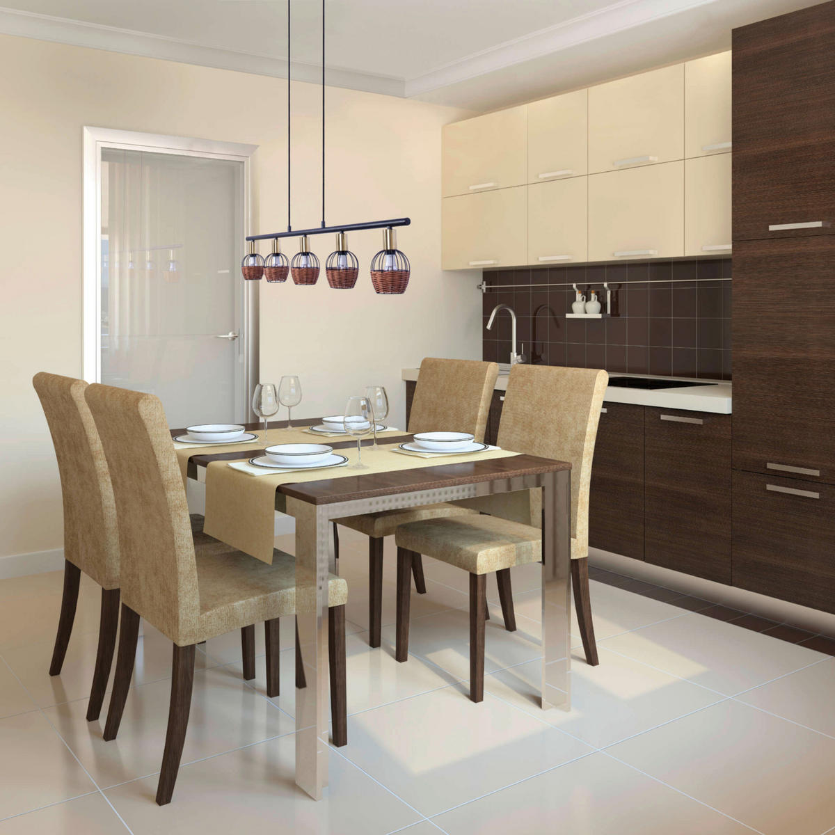 Näve Leuchten Pendelleuchte 7093322 schwarz Rattan Metall B/H/T: ca. 10x120x100 cm E14 5 Brennstellen Corbis - schwarz (10,00/120,00/100,00cm) - Näve Leuchten