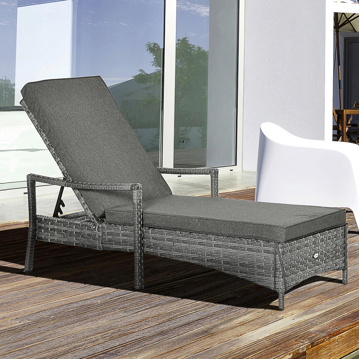 Outsunny Gartenliege grau Polypropylen B/H/L: ca. 62,5x192x52,5 cm Liegestuhl - grau (52,50/62,50/192,00cm) - Outsunny