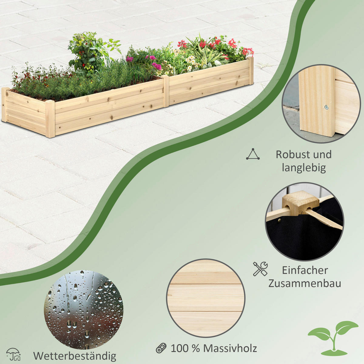 Outsunny Gartenbeet mit 2 Blumenkasten B/H/L: ca. 61,5x27x244 cm Gartenbeet_mit_2Blumenkasten - natur (244,00/61,50/27,00cm) - Outsunny