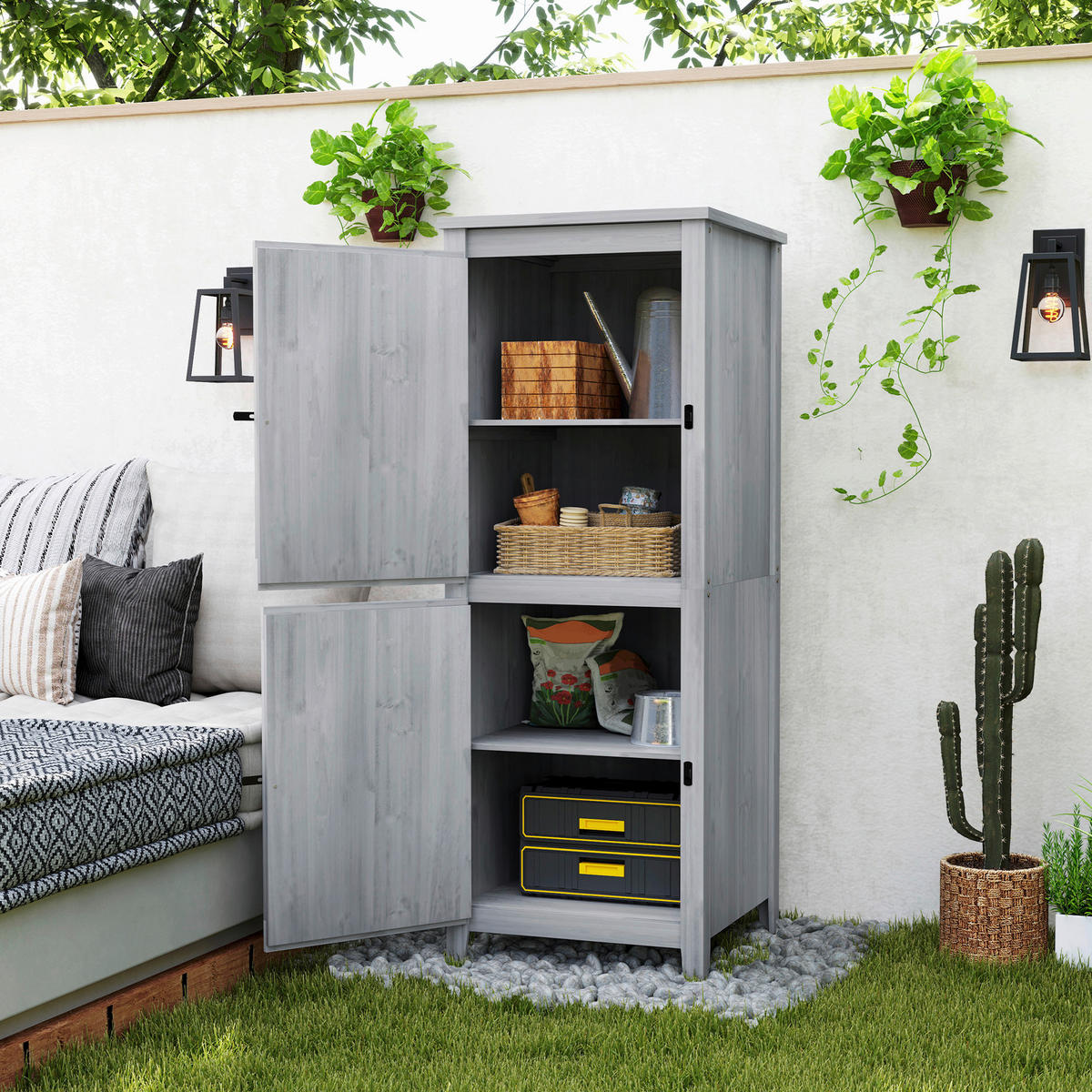 Outsunny Gartenschrank Gartenschrank - hellgrau (60,00/60,00/160,00cm) - Outsunny
